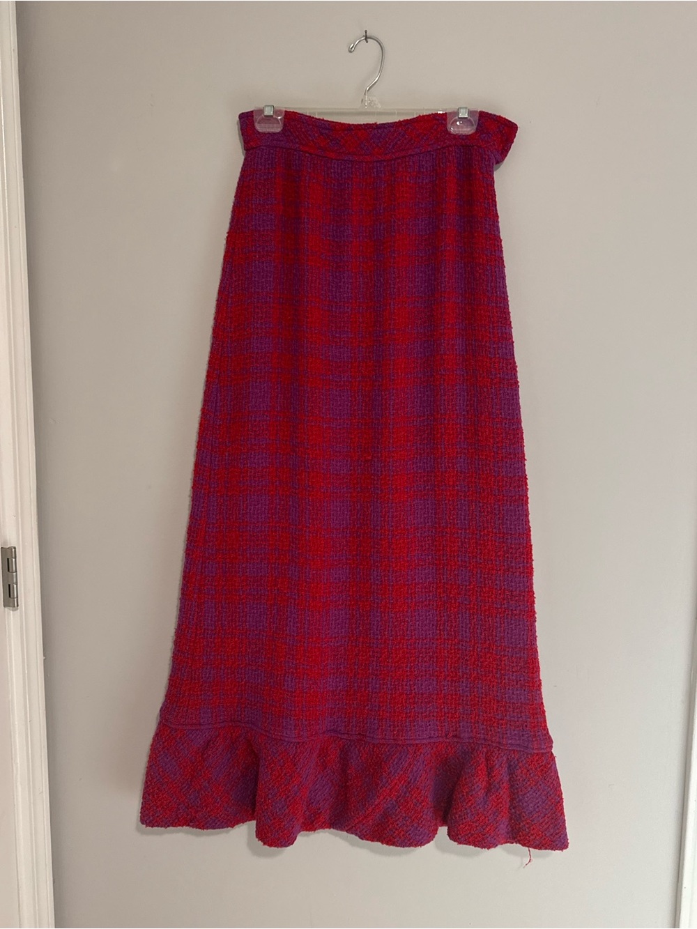 Vintage - Red & Purple Ruffle-Hem Maxi Skirt